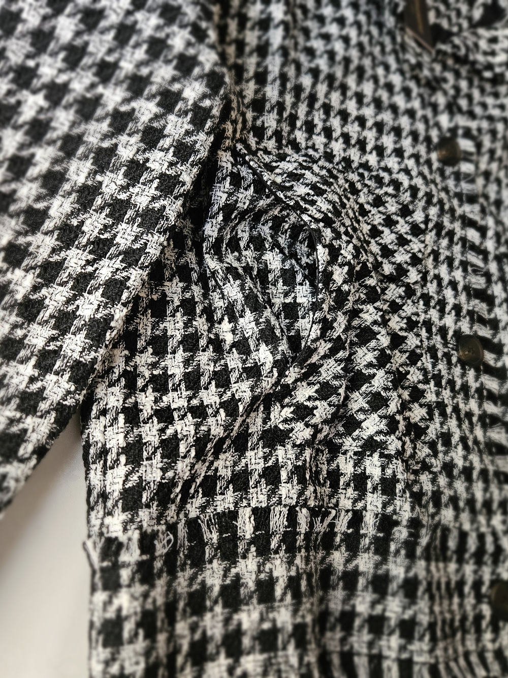 Johnston & Murphy NWT Black White Houndstooth Tweed Shacket Jacket Fringe L - Picture 14 of 15